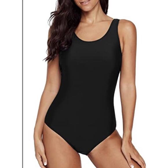 Aleumdr Women's One-Piece Athletic Sport Bathing Suit XL Black Strap-Back - Picture 1 of 9